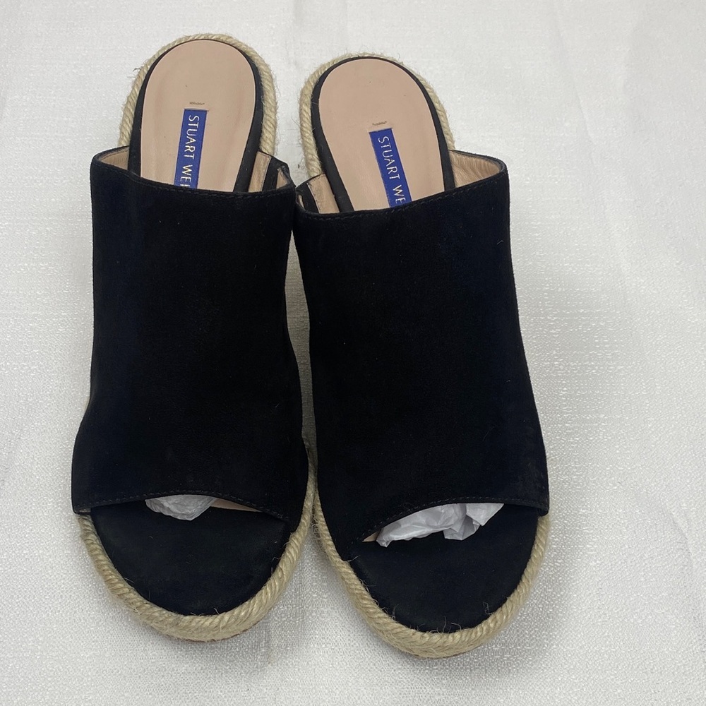 Stuart Weitzman Black Espadrille Wedges Size 7.5 M - Picture 3 of 16